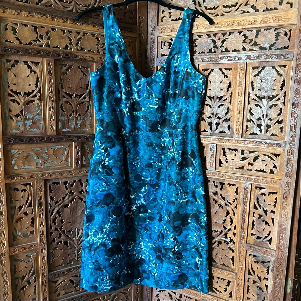 J. Crew 100% Silk Watercolor Floral Dress in Teal Sz 8